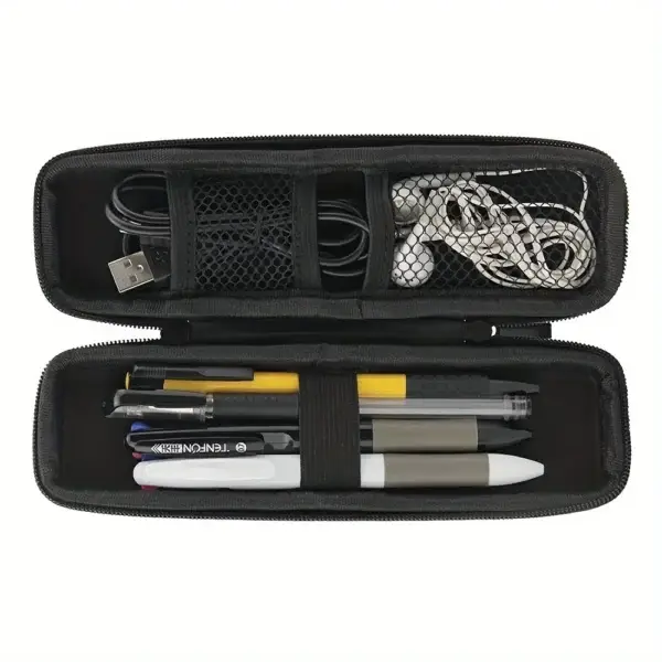 1pc Black Pencil Holder Pen Case EVA Hard Shell Stylus Earphone Pouch Stationery Cover Box Makeup Storage Bag Office Use