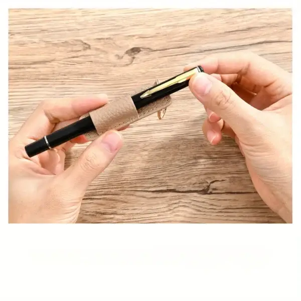 Portable Faux Leather Pen Case with Keychain