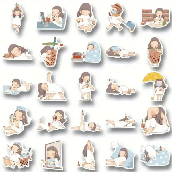 50pcs Cute Lazy Fat Girl Cartoon Random Stickers